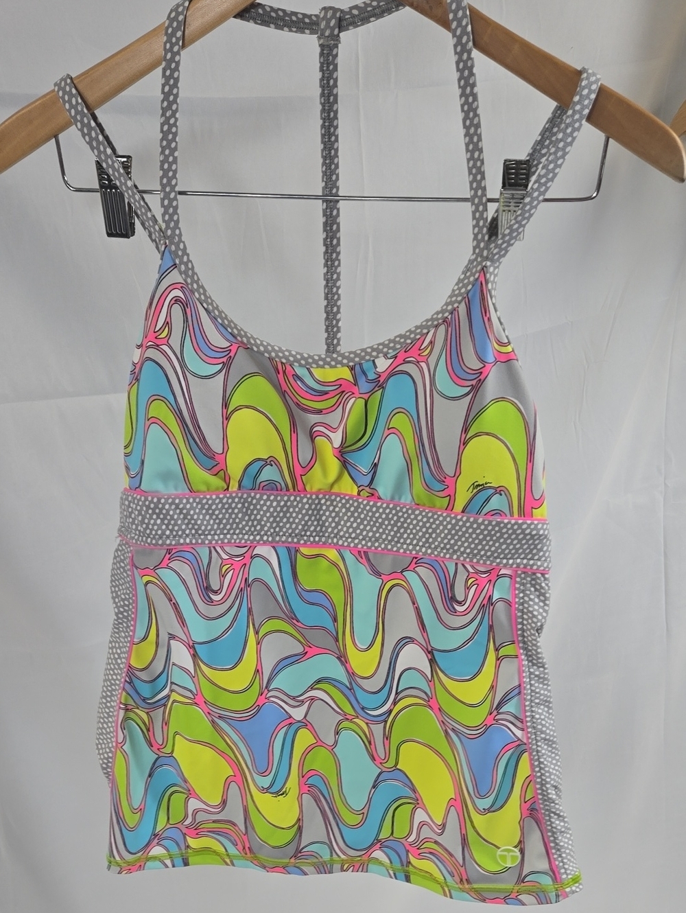 Trina Turk Neon Yellow & Polka-Trim Sports Bra Tank Medium